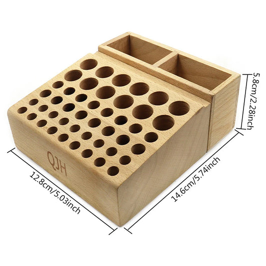 Wooden Leather Tool Organizer Rack holding leather punches and awls